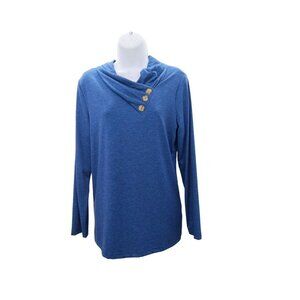 Misslook Women's Blue long sleeve top with button accent size M